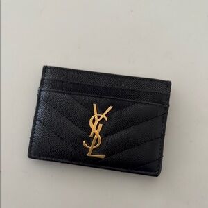 YSL Black Card Holder with Gold Logo